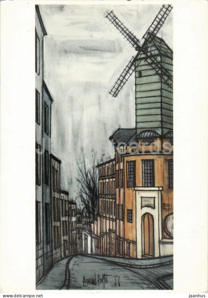 painting by Bernard Buffet - Le Moulin de la Galette - Paris - windmill French art - 462 - old - 1950s - France - unused - JH Postcards