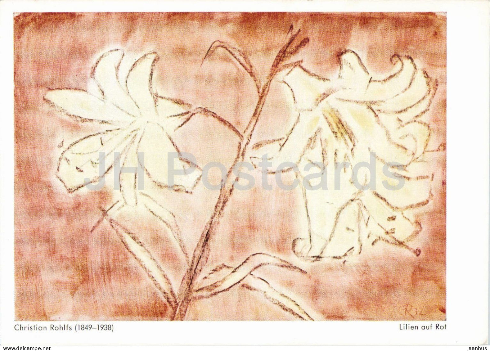 painting by Christian Rohlfs - Lilies on Red - Lilien auf Rot - flowers - German art - 178 - Germany - unused - JH Postcards