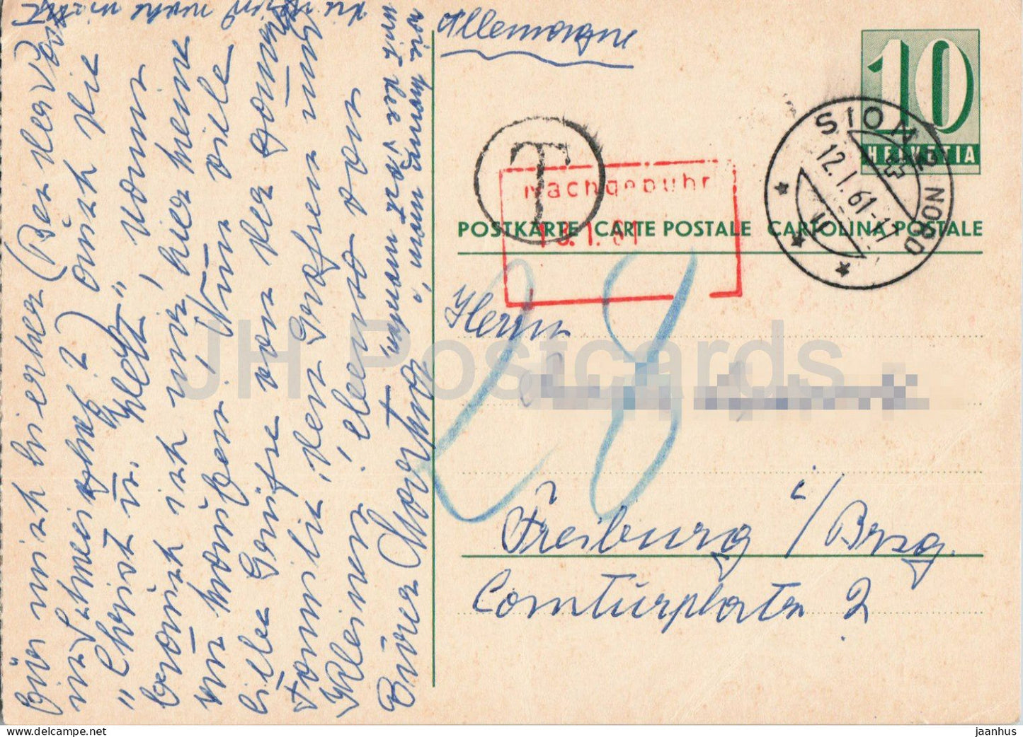 Postal stationery - Nachgebuhr - 108 - 1961 - Switzerland - used - JH Postcards