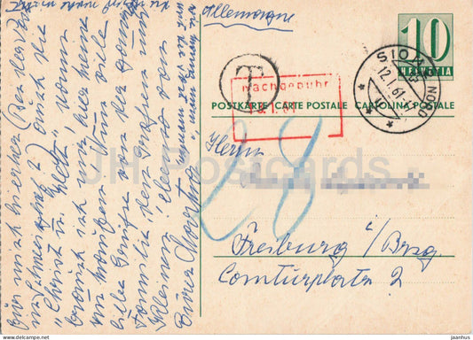 Postal stationery - Nachgebuhr - 108 - 1961 - Switzerland - used - JH Postcards