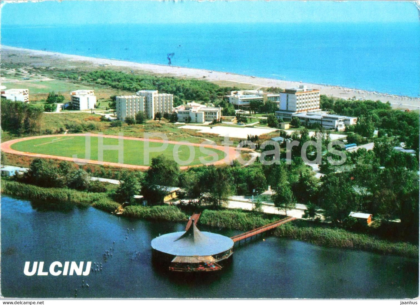 Ulcinj - Velika Plaza - aerial view - beach - hotels - stadium - 1495 - 1984 - Croatia Yugoslavia - used - JH Postcards