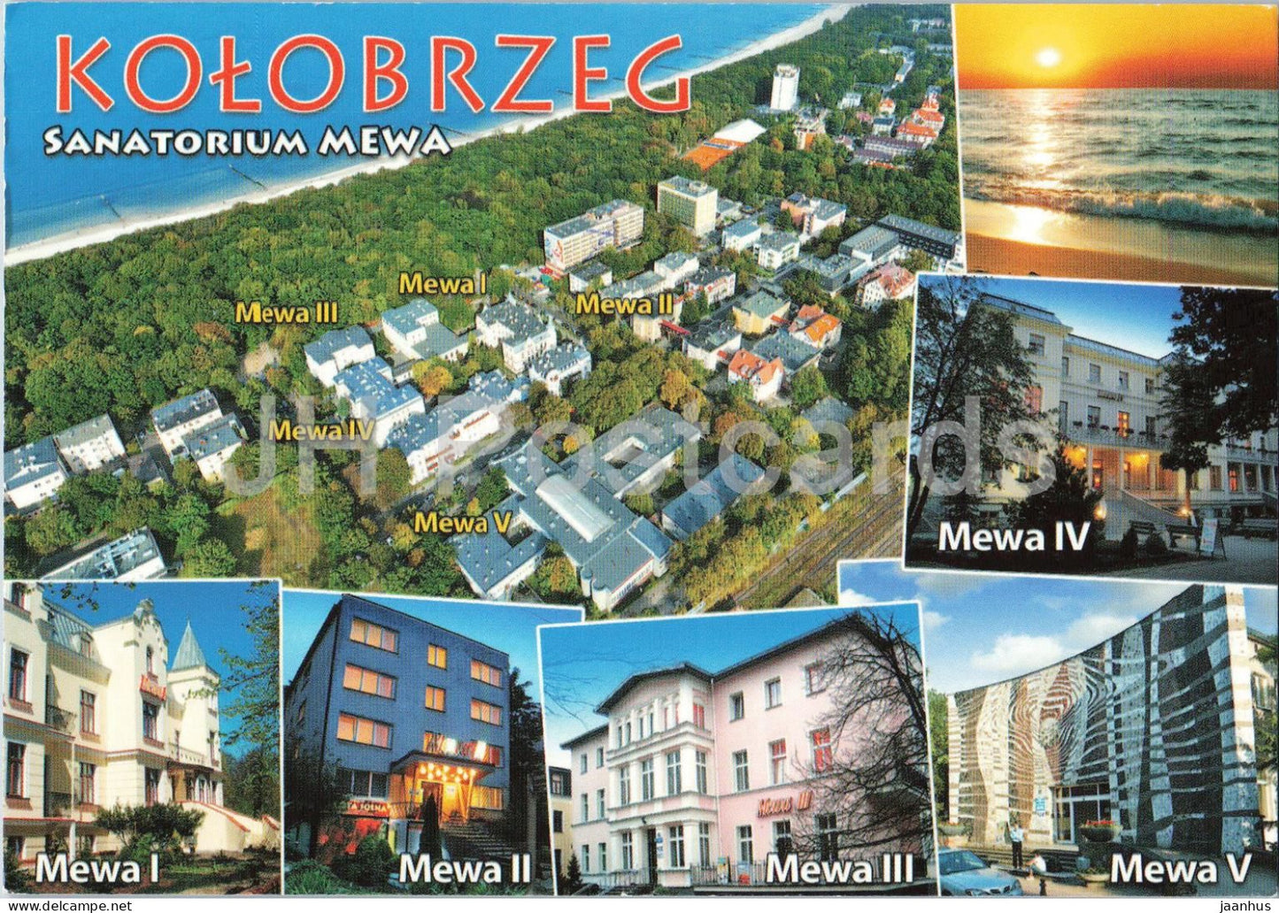 Kolobrzeg - Sanatorium Mewa - seaside spa - buildings beach - sunset - multiview - 2010s - Poland - used - JH Postcards