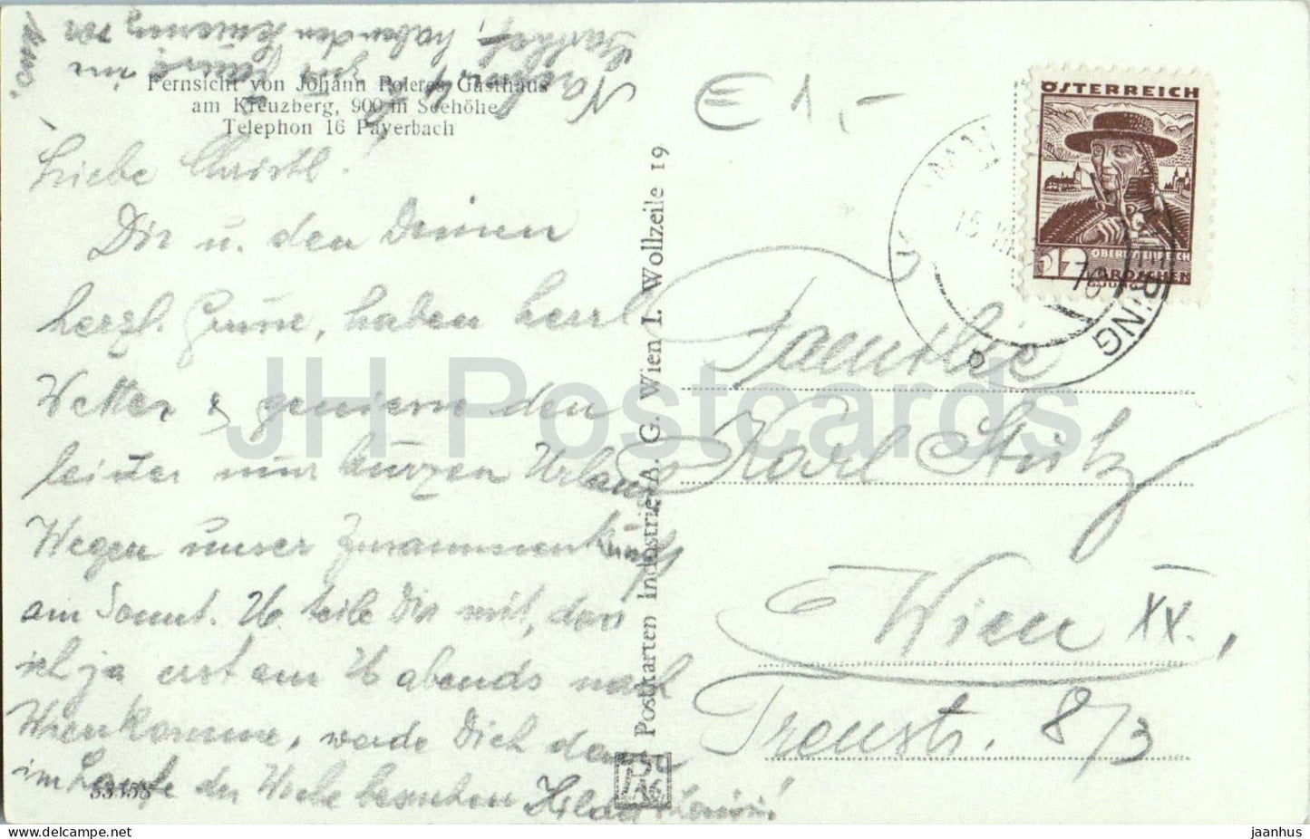 Fernsicht von Johann Poleres Gasthaus am Kreuzberg - carte postale ancienne - Autriche - utilisé 