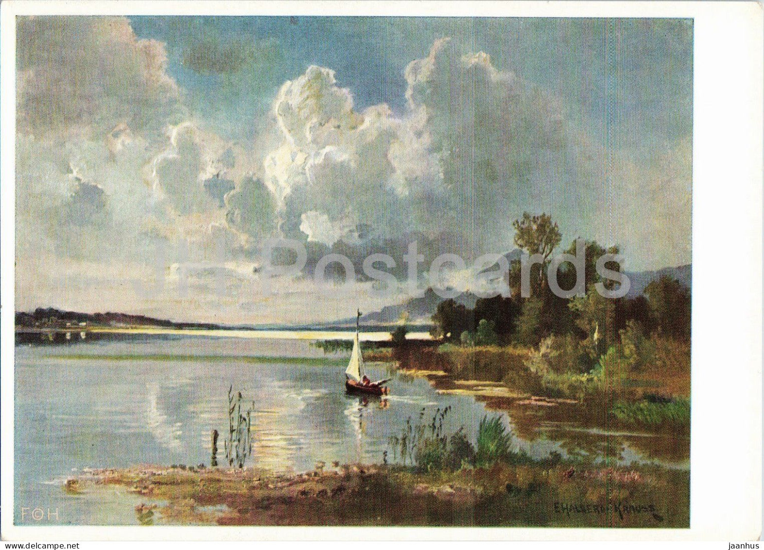 painting by F. Halberg-Krauss - After the Storm on the Chiemsee - boat - German art - 490 - Germany - unused - JH Postcards
