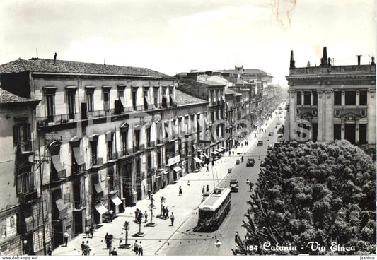 Catania - Via Etnea - Via Etnea Street - city street - tram - urban life - Sicily - old postcard - 1959 - Italy - used - JH Postcards