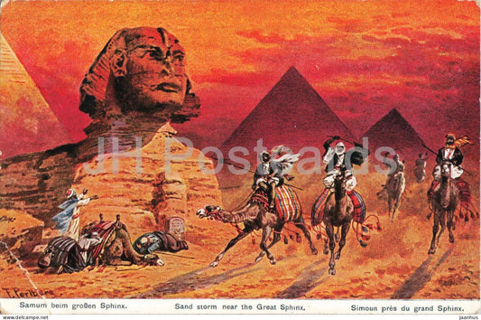 Samum beim grossen Sphinx - Sand storm near the Great Sphinx - camel animals Censored old postcard - 1915 - Egypt - used - JH Postcards