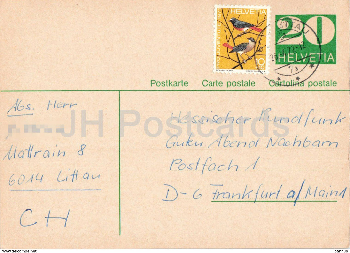 Guten Abend Nachbarn - Hessischer Rundfunk - postal stationery - 112 - 1972 - Switzerland - used - JH Postcards
