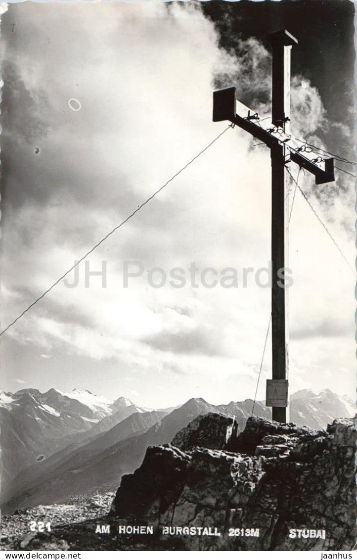 Am hohen Burgstall 2613 m - Stubai - mountains - cross - Alps - 77366 - old postcard - 1956 - Austria - used - JH Postcards
