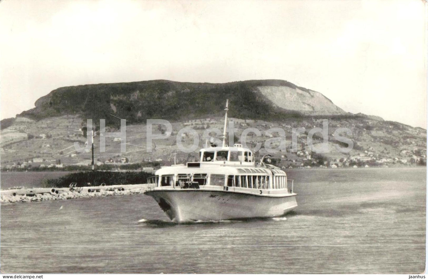 Greetings from Lake Balaton - Udvozlet a Balatonrol - passenger boat - hills - panorama - Hungary - used - JH Postcards
