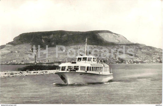 Greetings from Lake Balaton - Udvozlet a Balatonrol - passenger boat - hills - panorama - Hungary - used - JH Postcards