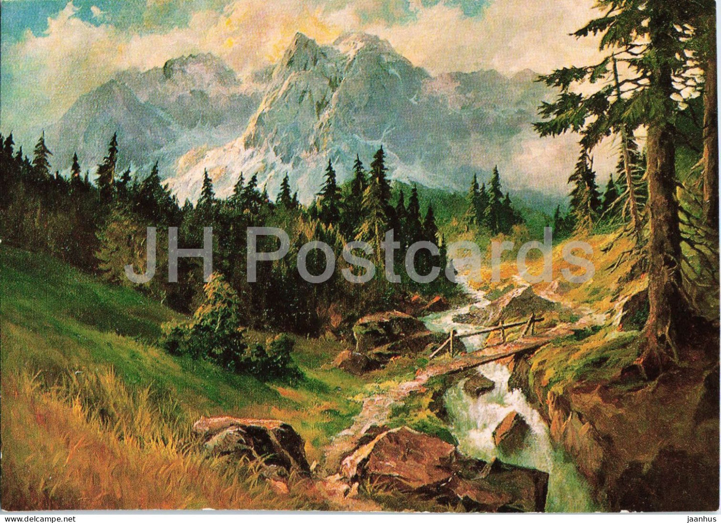 painting by Rudolf Sonnleitner - At the Waxenstein - Beim Waxenstein - German art - 3284 - Germany - unused - JH Postcards