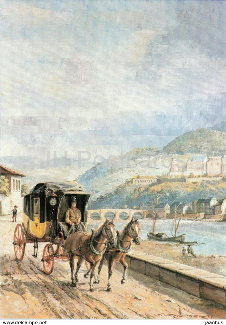painting by K. Knuttel - Baden Express Mail Coach near Heidelberg Badischer Eilpostwagen horse - 1983 - Germany - unused - JH Postcards