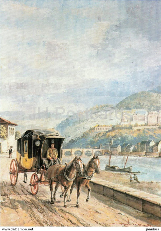 painting by K. Knuttel - Baden Express Mail Coach near Heidelberg Badischer Eilpostwagen horse - 1983 - Germany - unused - JH Postcards
