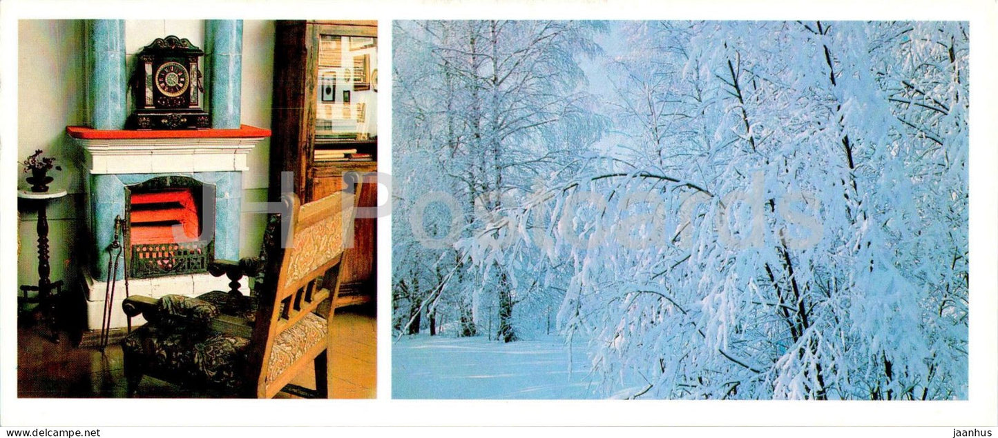 Russian composer Tchaikovsky museum in Klin - fireplace in the office - mantel clock - 1982 - Russia USSR - unused - JH Postcards