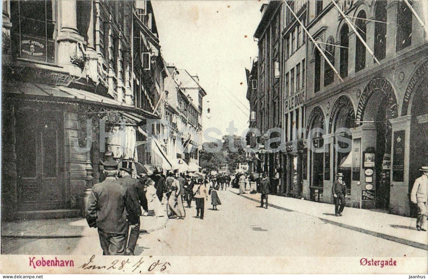 Kobenhavn - Copenhagen - Ostergade Street - P. Le Dous - Apothek - old postcard - 1905 - Denmark - used - JH Postcards