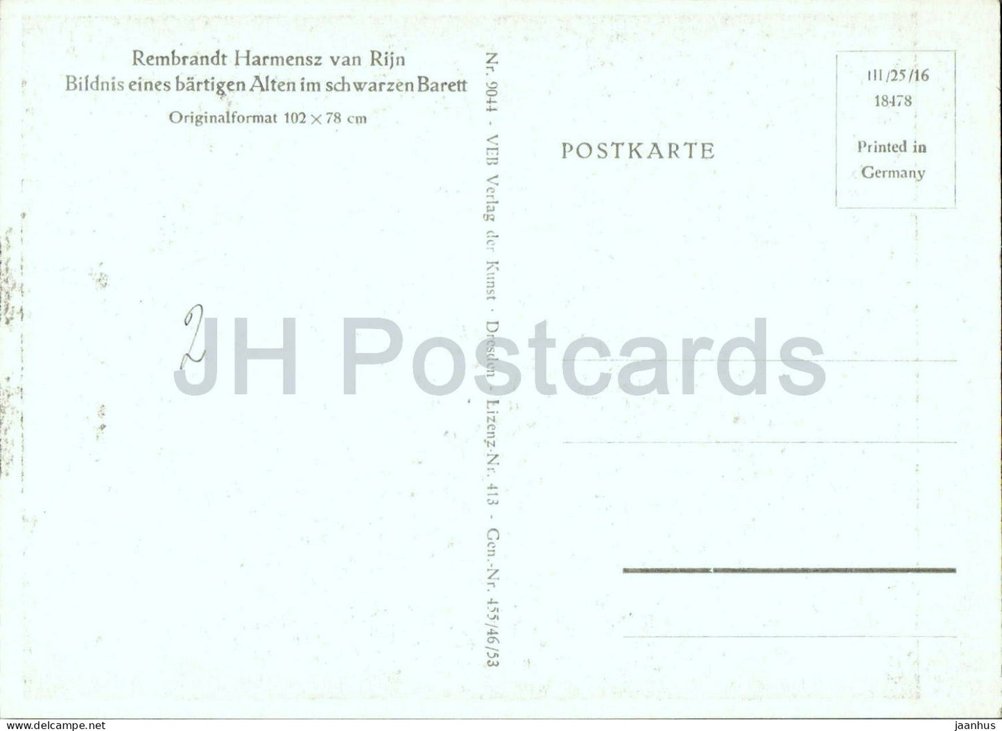 painting by Rembrandt - Portrait of a Bearded Old Man - Dutch art - old postcard - 1953 - Germany DDR - unused