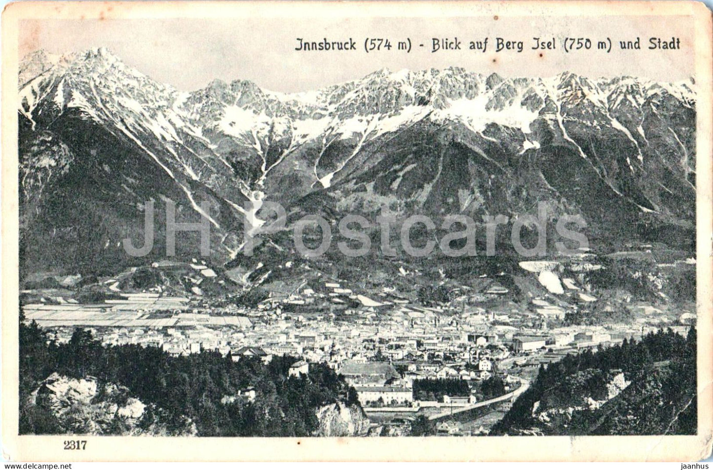 Innsbruck 574 m - Blick auf Berg Isel 750 m und Stadt - No. 2317 - old postcard - Austria - used - JH Postcards