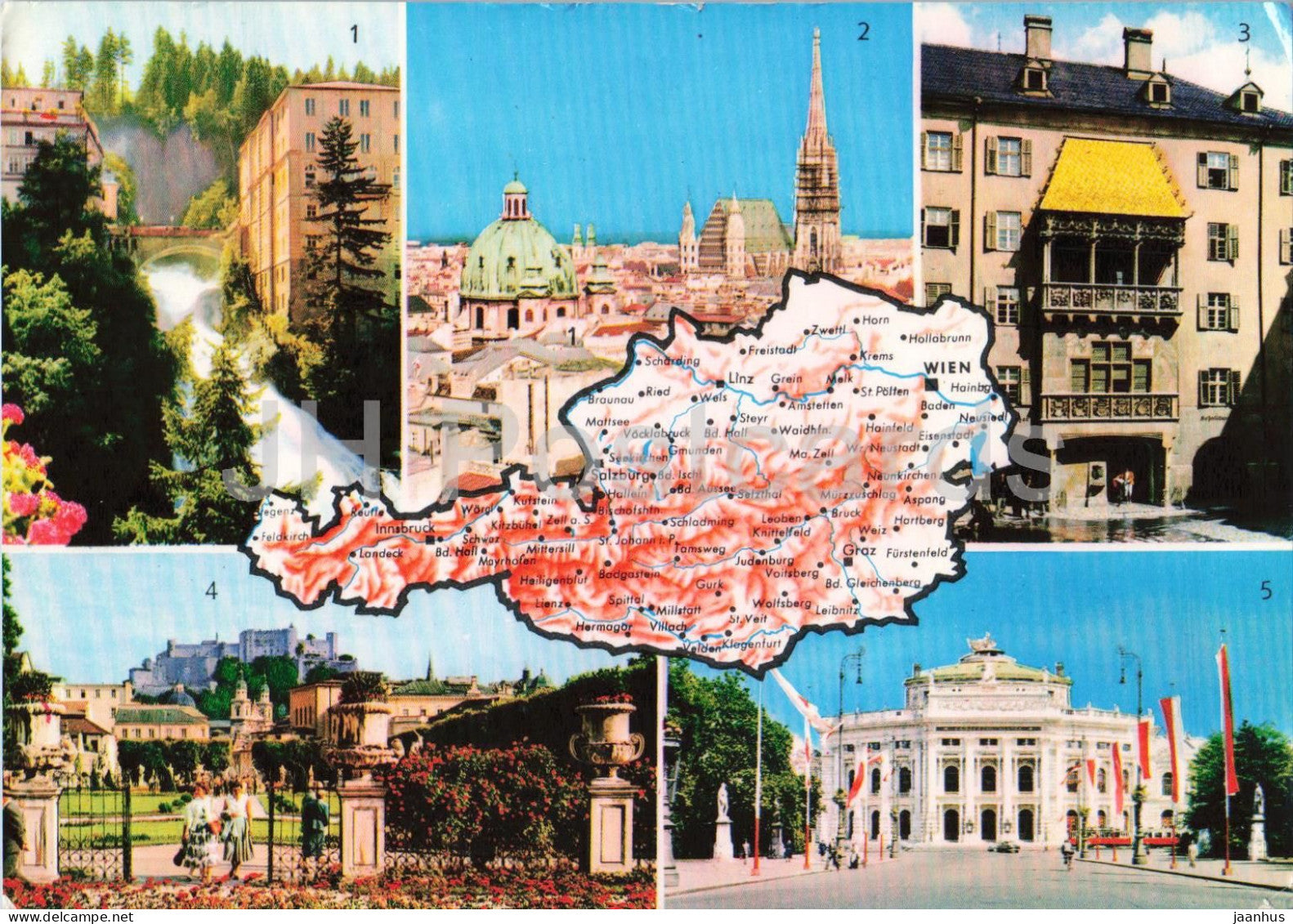 Osterreich - map - city views - landmarks - multiview - 167 - 1963 - Austria - used - JH Postcards