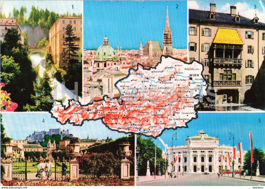 Osterreich - map - city views - landmarks - multiview - 167 - 1963 - Austria - used - JH Postcards