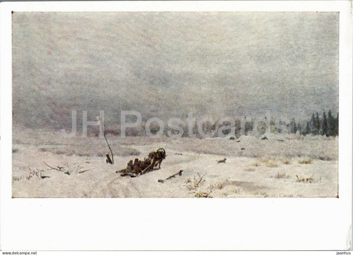 painting by L. L. Kamenev - Winter Road - horse - Russian art - 1965 - Russia USSR - unused - JH Postcards