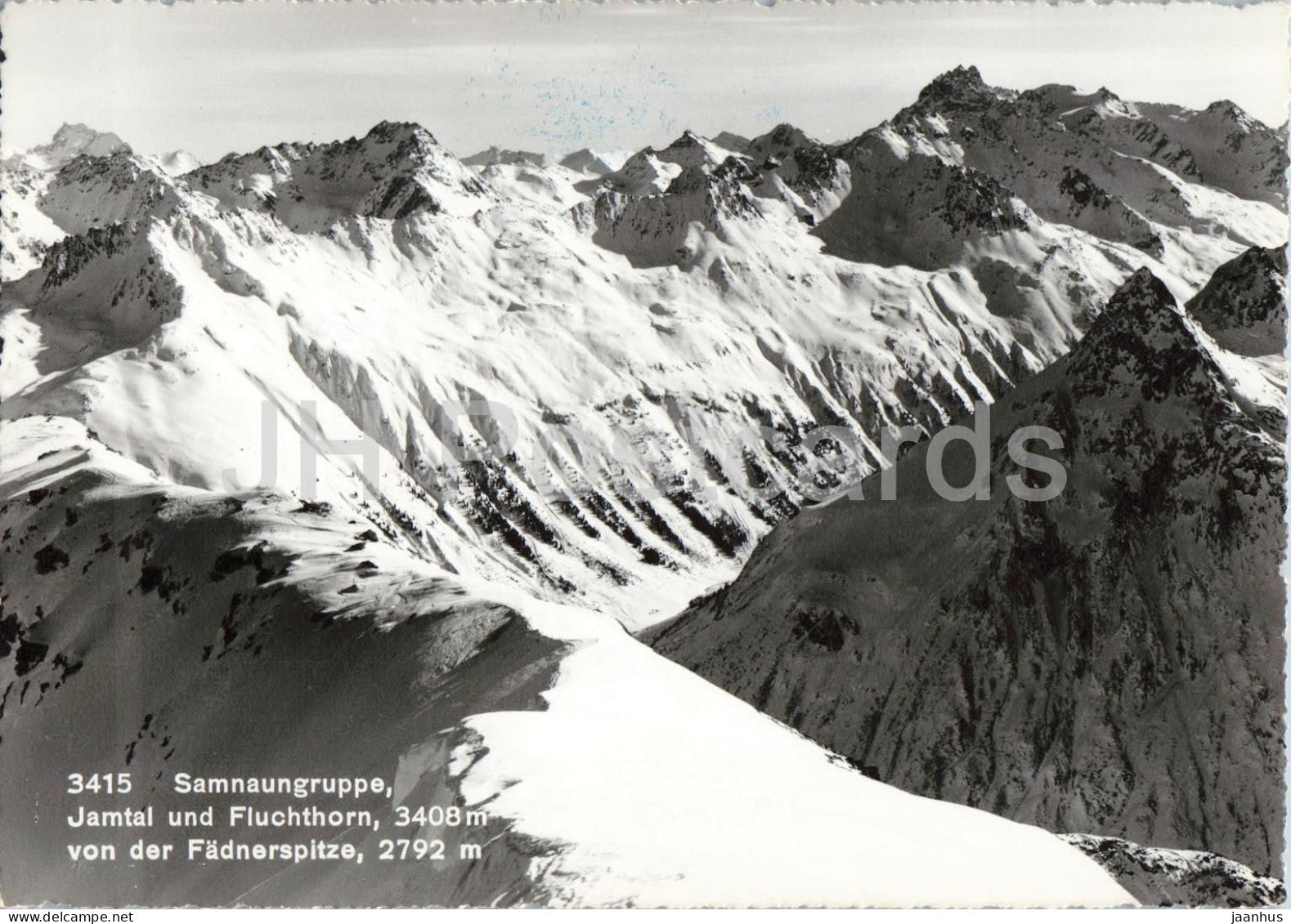 Samnaungruppe - Jamtal und Fluchthorn 3408 m von der Fadnerspitze 2792 m - 3415 - old postcard - Austria - unused - JH Postcards