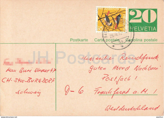 Guten Abend Nachbarn - Hessischer Rundfunk - postal stationery - 103 - 1972 - Switzerland - used - JH Postcards