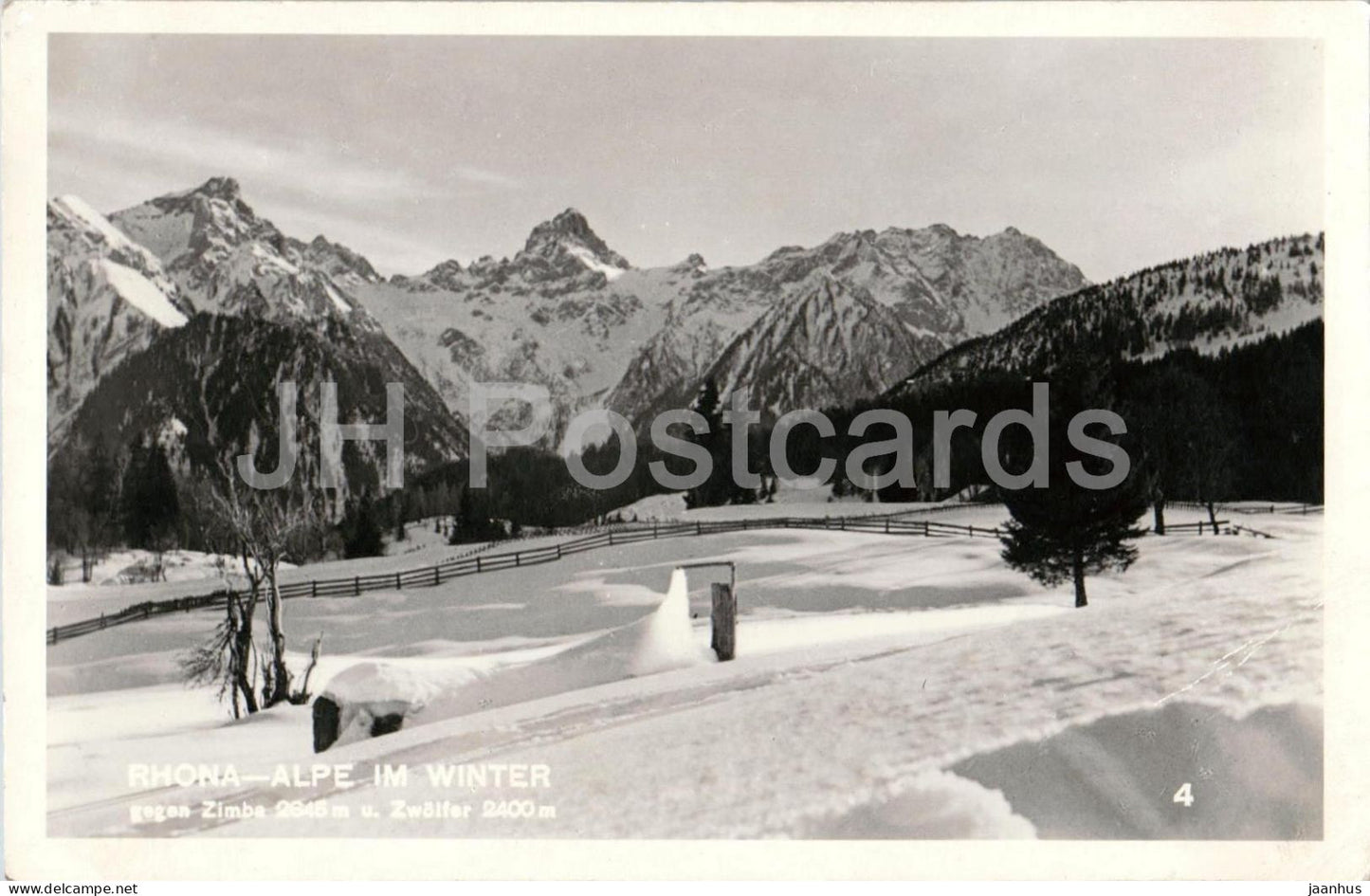 Rhona Alpe im Winter gegen Zimba u Zwolfer - Alps - mountains - 4 - old postcard - 1959 - Austria - used - JH Postcards