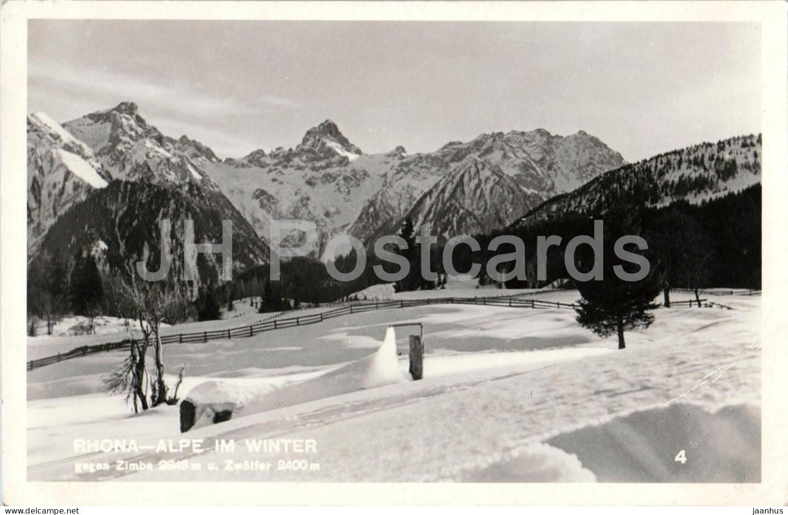 Rhona Alpe im Winter gegen Zimba u Zwolfer - Alps - mountains - 4 - old postcard - 1959 - Austria - used - JH Postcards