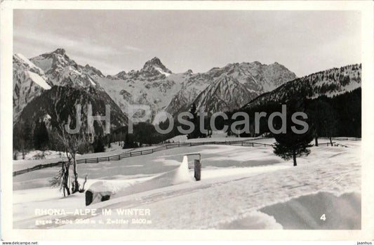 Rhona Alpe im Winter gegen Zimba u Zwolfer - Alps - mountains - 4 - old postcard - 1959 - Austria - used - JH Postcards