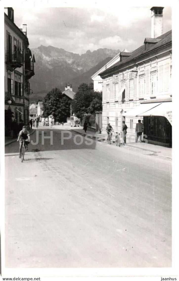 Wiener Neustadt - Vienna - street scene with cyclists and Alps - bicycle - photo - 1938 - Austria - used - JH Postcards