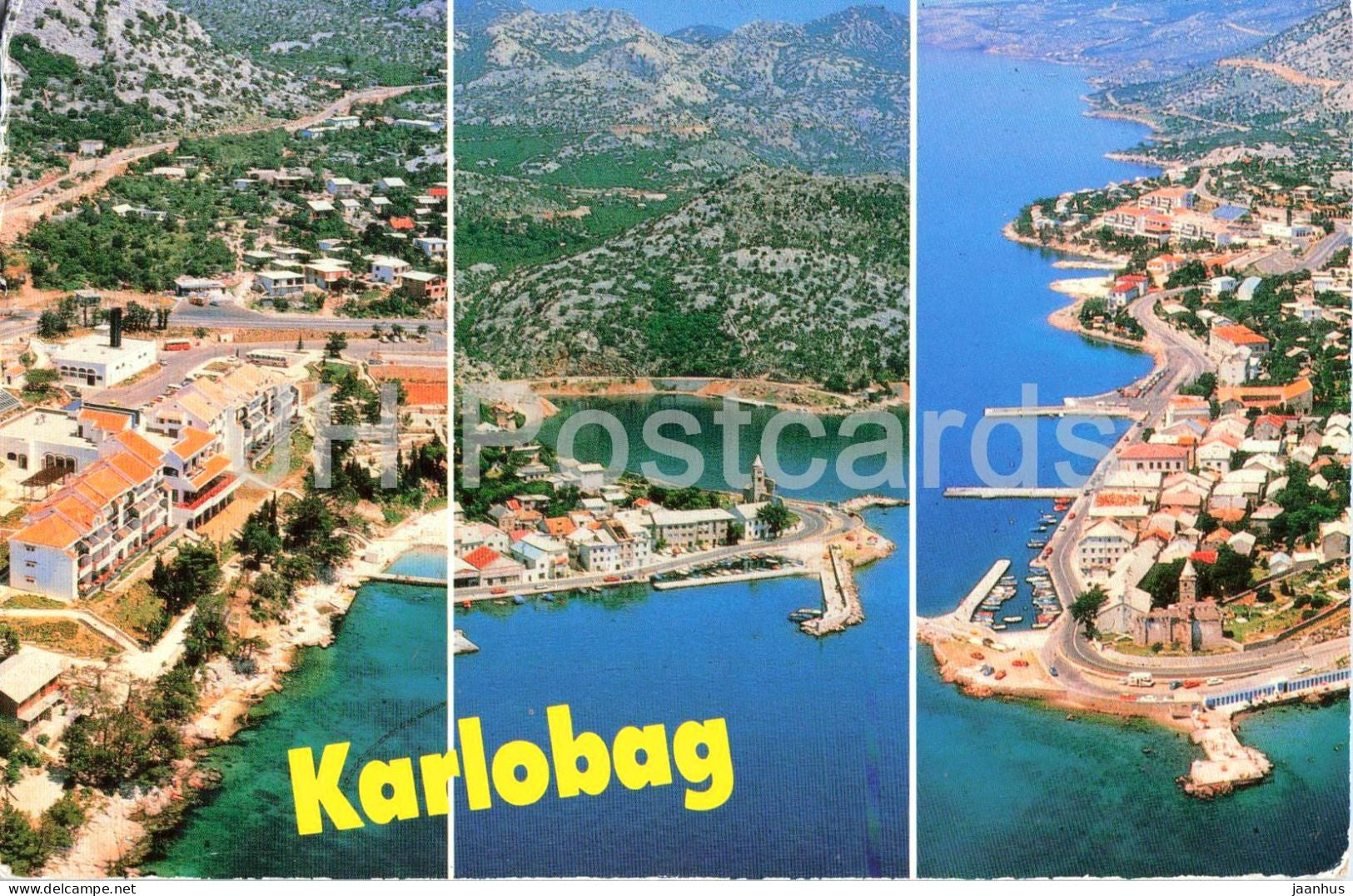Karlobag - panorama - harbor - Adriatic coast - aerial view - multiview - 1357 - 1988 - Croatia Yugoslavia - used - JH Postcards