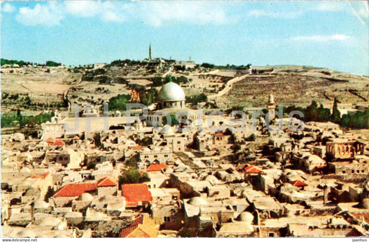 Old Jerusalem with Mt. of Olives - city view Dome of the Rock - 5291 - old postcard - Israel - unused - JH Postcards