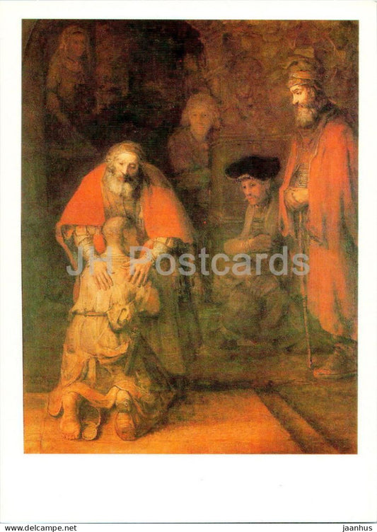 painting by Rembrandt - Return of the Prodigal Son - Dutch art - 1987 - Russia USSR - unused - JH Postcards