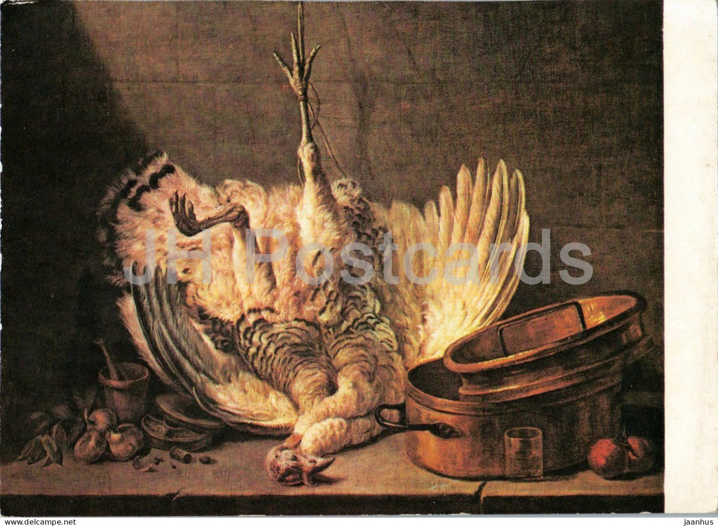 painting by Jean Baptiste Simeon Chardin - Still Life with Turkey - stilleben - birds - French art - Hungary - unused - JH Postcards