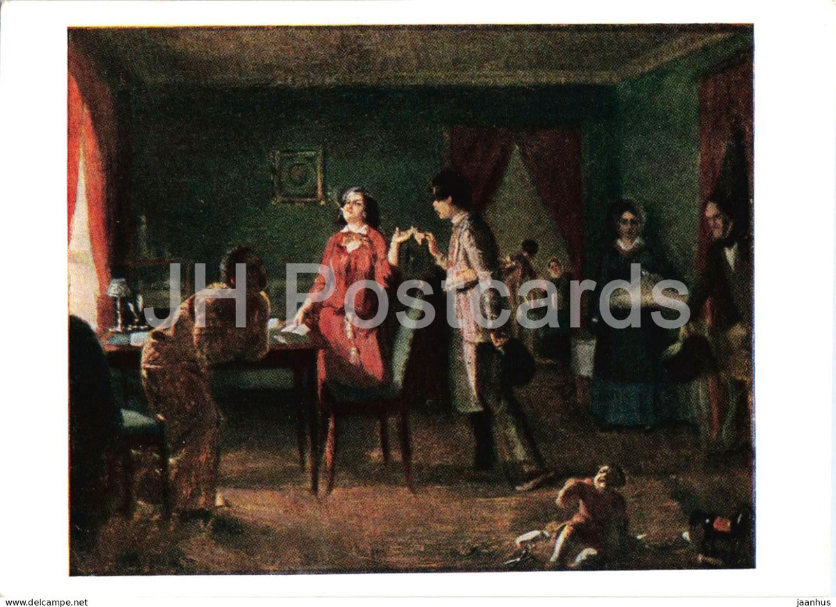 painting by P. A. Fedotov - The Fashion Crazy Wife - Russian art - old postcard - 1958 - Russia USSR - unused - JH Postcards