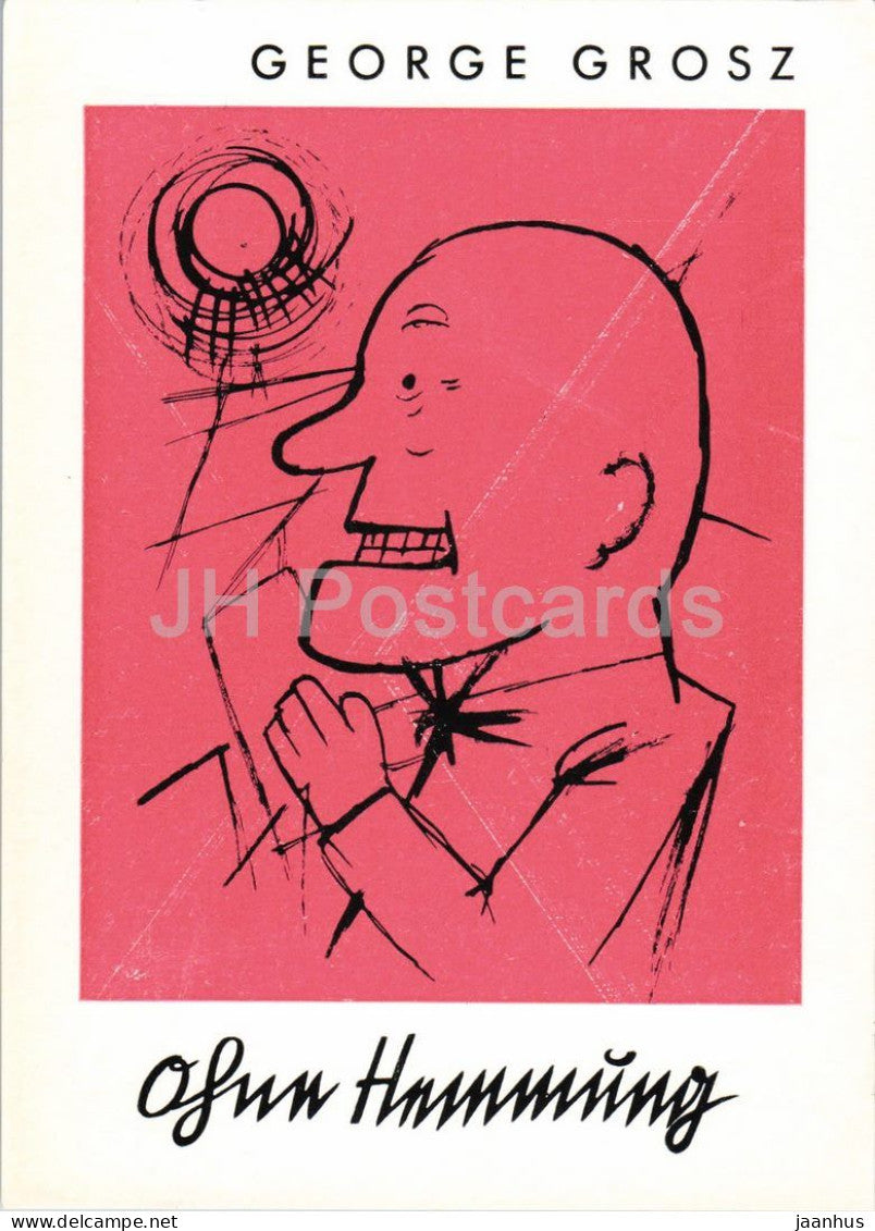 drawing by George Grosz - caricature of a man - German art - exhibition card - 1962 - Germany - unused - JH Postcards