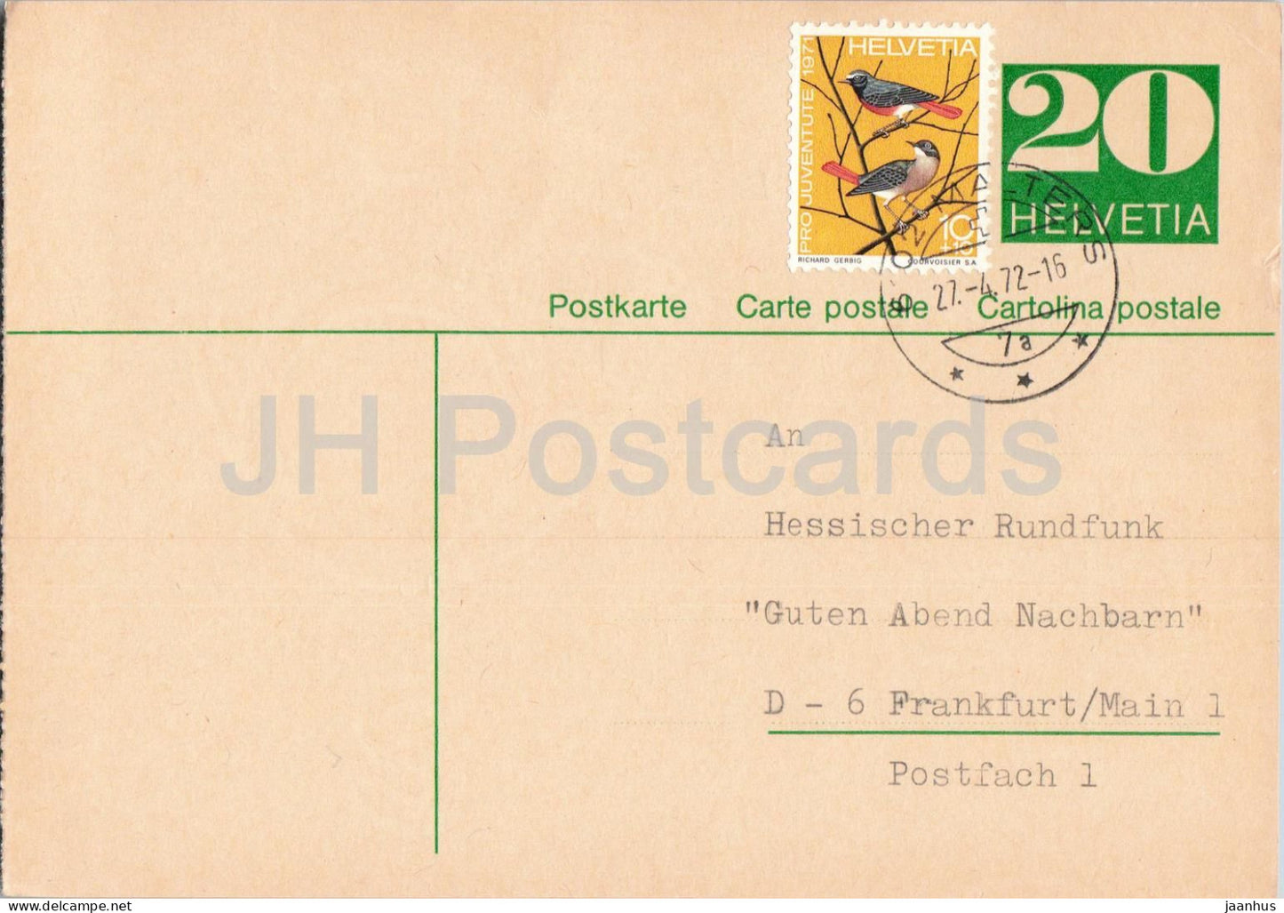 Guten Abend Nachbarn - Hessischer Rundfunk - postal stationery - 115 - 1972 - Switzerland - used - JH Postcards