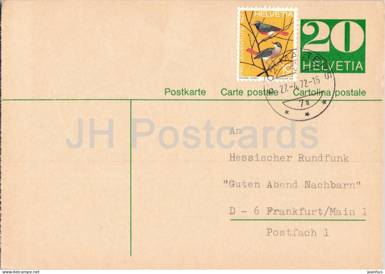 Guten Abend Nachbarn - Hessischer Rundfunk - postal stationery - 115 - 1972 - Switzerland - used - JH Postcards