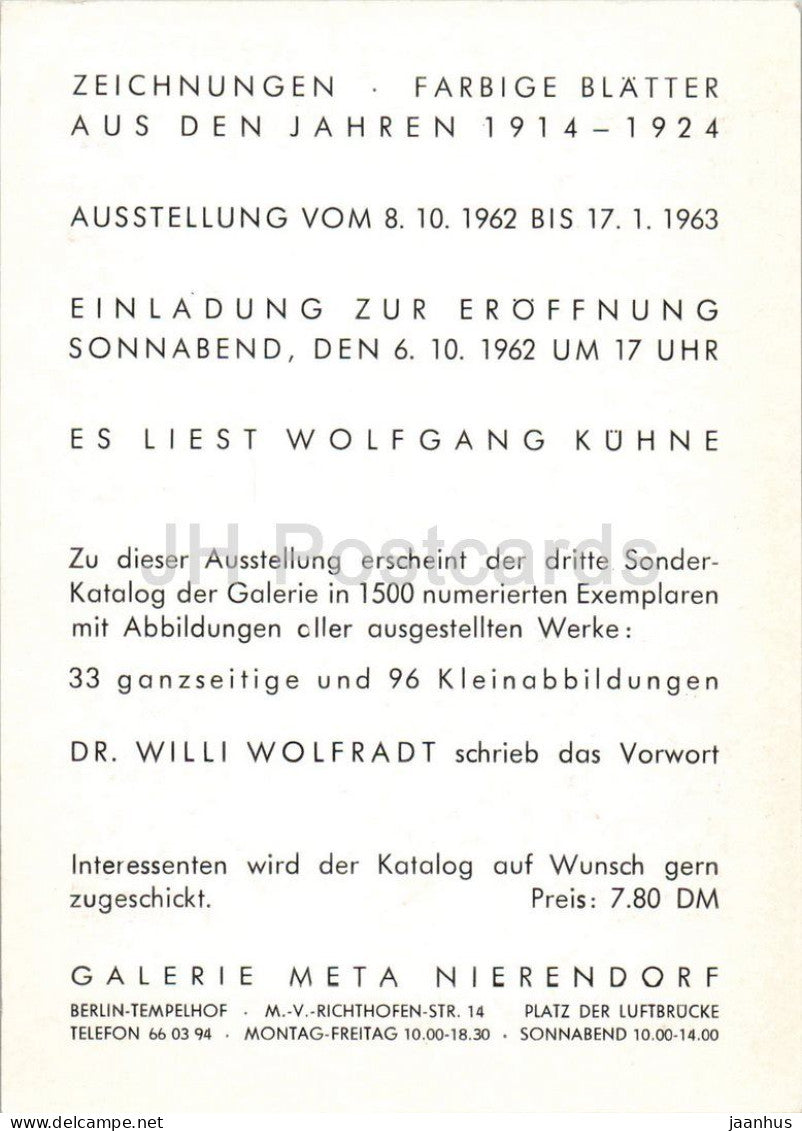 drawing by George Grosz - caricature of a man - German art - exhibition card - 1962 - Germany - unused