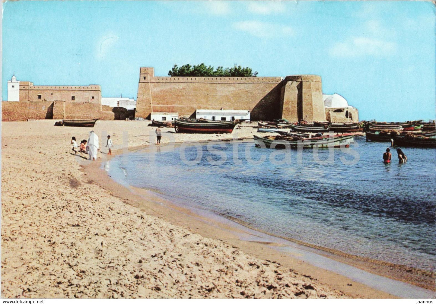 Hammamet - beach - fortress - boat - sea - 1596 - 1985 - Tunisia - used - JH Postcards