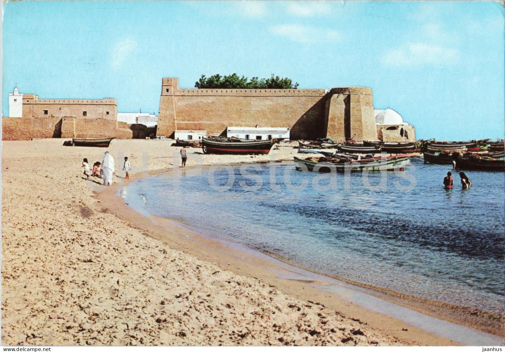 Hammamet - beach - fortress - boat - sea - 1596 - 1985 - Tunisia - used - JH Postcards