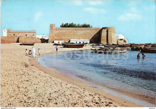 Hammamet - beach - fortress - boat - sea - 1596 - 1985 - Tunisia - used - JH Postcards