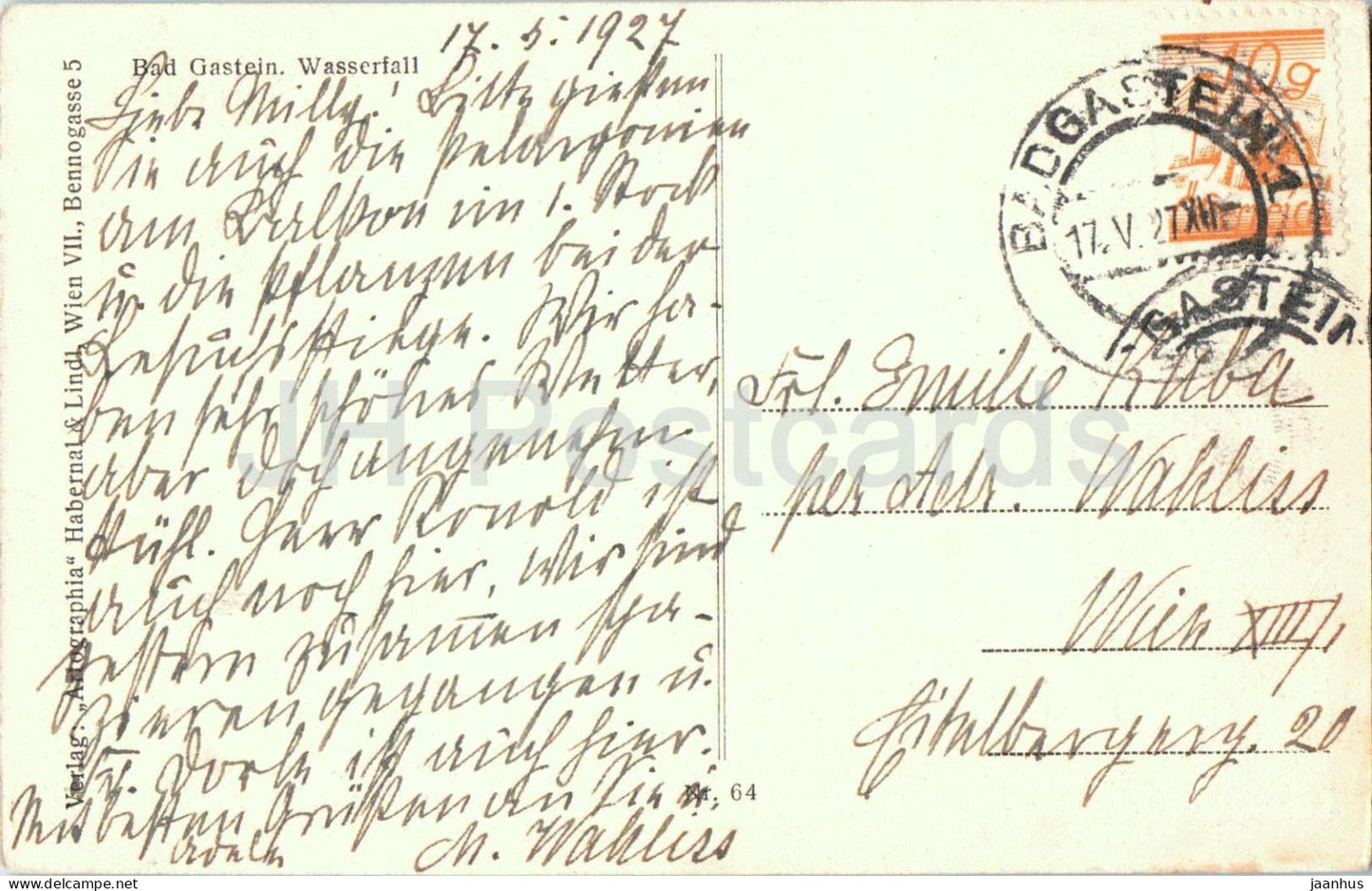 Bad Gastein - Wasserfall - waterfall - mountain spa - 64 - old postcard - 1927 - Austria - used