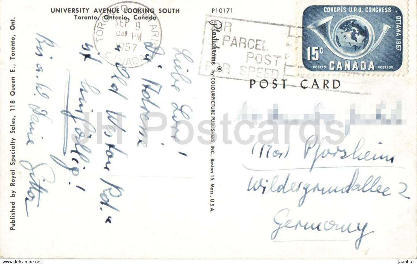 Toronto - Ontario - University Avenue Blick nach Süden - Verkehr - alte Postkarte - 1957 - Kanada - gebraucht