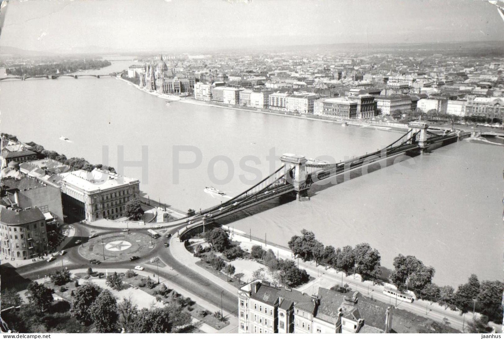 Budapest - A Lanchid - The Chain Bridge - Danube - panorama - 1968 - Hungary - used - JH Postcards