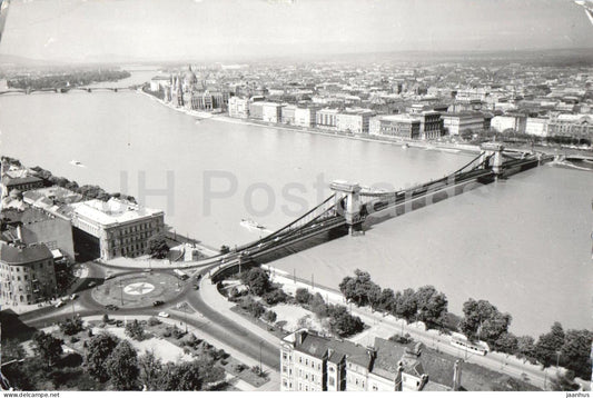 Budapest - A Lanchid - The Chain Bridge - Danube - panorama - 1968 - Hungary - used - JH Postcards
