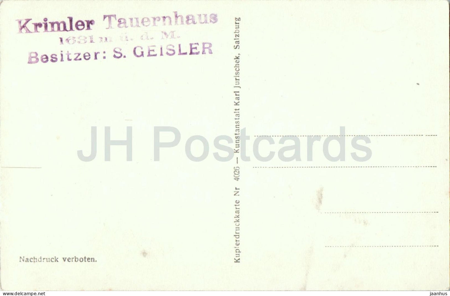 Krimmler Tauernhaus 1631 m und Reichenspitze - Alps - Salzburg - No. 4026 - old postcard - Austria - unused