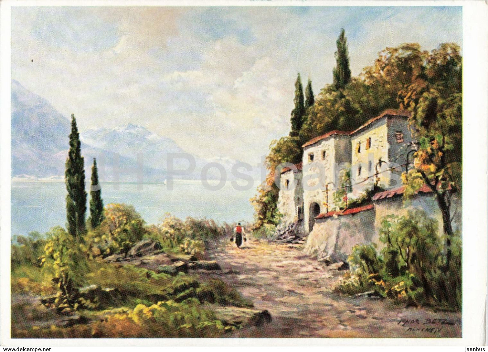 painting by Andreas Betz - Am Comosee - Lake Como - German art - 576 - old - Germany - unused - JH Postcards