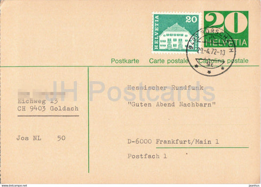 Guten Abend Nachbarn - Hessischer Rundfunk - postal stationery - 100 - 1972 - Switzerland - used - JH Postcards