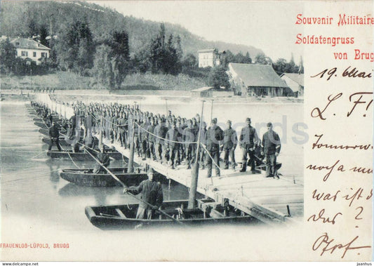 Souvenir Militaire - Soldatengruss von Brugg - military - soldiers - bridge - old postcard - 1901 - Switzerland - used - JH Postcards